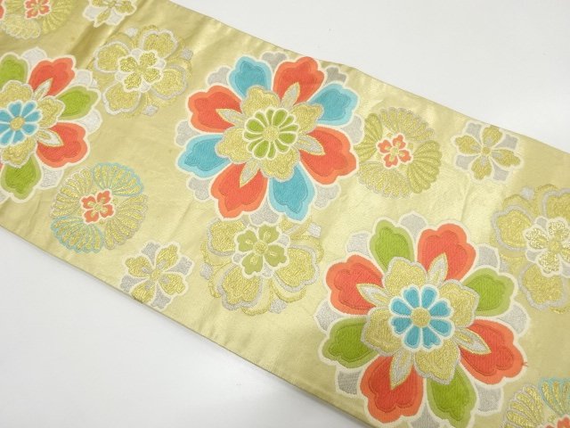 JAPANESE KIMONO / ANTIQUE HANAMON ORI-DASHI FUKURO OBI (MATERIALS)